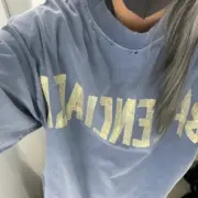 巴黎 BLC 23SS 秀款 膠帶 繃帶logo 水洗做舊 破壞 短袖T恤 藍灰色：圖片 9