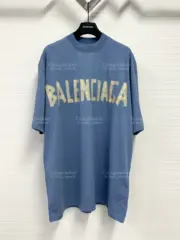 巴黎 BLC 23SS 秀款 膠帶 繃帶logo 水洗做舊 破壞 短袖T恤 藍灰色：圖片 10