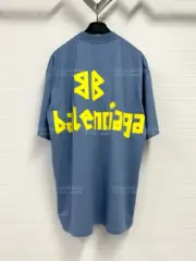 巴黎 BLC 23SS 秀款 膠帶 繃帶logo 水洗做舊 破壞 短袖T恤 藍灰色：圖片 11