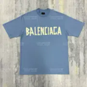 巴黎 BLC 23SS 秀款 膠帶 繃帶logo 水洗做舊 破壞 短袖T恤 藍灰色：圖片 12