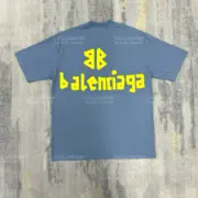 巴黎 BLC 23SS 秀款 膠帶 繃帶logo 水洗做舊 破壞 短袖T恤 藍灰色：圖片 15