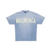 巴黎 BLC 23SS 秀款 膠帶 繃帶logo 水洗做舊 破壞 短袖T恤 藍灰色：圖片 3