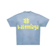 巴黎 BLC 23SS 秀款 膠帶 繃帶logo 水洗做舊 破壞 短袖T恤 藍灰色：圖片 4