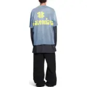 巴黎 BLC 23SS 秀款 膠帶 繃帶logo 水洗做舊 破壞 短袖T恤 藍灰色：圖片 6