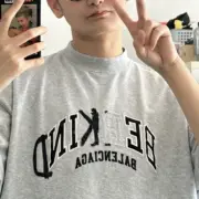 【福利回饋】巴黎 BLC 23SS Be kind 補丁刺繡做舊破壞 logo字母 短袖T恤 灰色：圖片 3