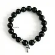 【現貨】【福利回饋免運】Chrome Hearts 十字花貓眼石黑曜石瑪瑙石 十字架手鍊手環 克羅心：圖片 3