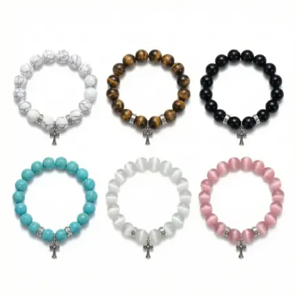 【現貨】【福利回饋免運】Chrome Hearts 十字花貓眼石黑曜石瑪瑙石 十字架手鍊手環 克羅心